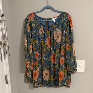 LC Lauren Conrad Blue Floral Top